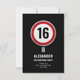 16th Birthday Speed Limit Thank You Card
