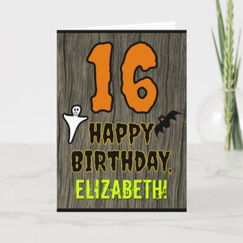 16th Birthday Spooky Halloween Theme Custom Name Card