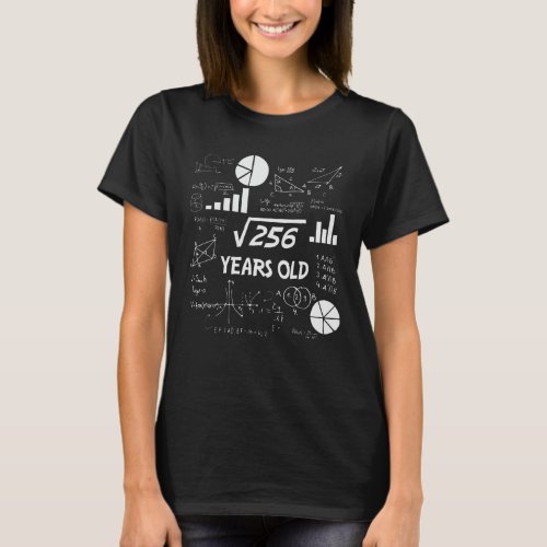 16th Birthday Square Root Math 16 Years Old Bday T_Shirt