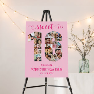 16th Birthday Sweet 16 Custom Photo Collage Pink Foam Board