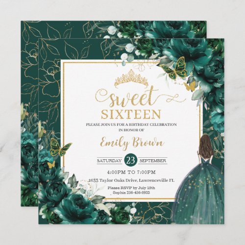 16th Birthday Sweet 16 Emerald Green Floral Invita Invitation
