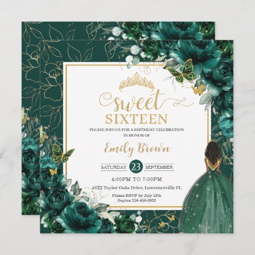 16th Birthday Sweet 16 Emerald Green Floral Invitation