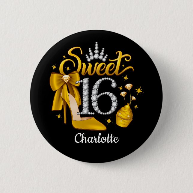 16th Birthday. Sweet 16 girl’s Button (Front)