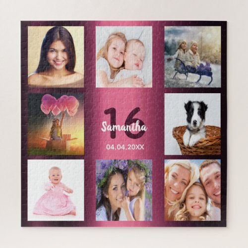 16th birthday sweet 16 photo collage girl purple jigsaw puzzle