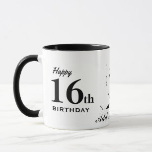 16th Birthday Sweet 16 Typography Black White Mug