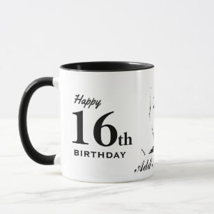 16th Birthday Sweet 16 Typography Black White Mug