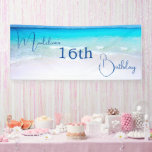 16th Birthday Sweet Sixteen Beach  Banner<br><div class="desc">An enticing beach scene is the background for this Sweet Sixteen Beach Party birthday design. Ocean and sky blues are the main colors giving the design a fresh outside beach feel. All the information easily replaced for your own custom banner.</div>