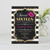 16th Birthday - Sweet Sixteen Black Pink Gold Invitation (Standing Front)