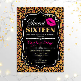 16th Birthday - Sweet Sixteen Leopard Print Pink Invitation