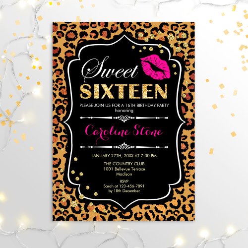 16th Birthday _ Sweet Sixteen Leopard Print Pink Invitation
