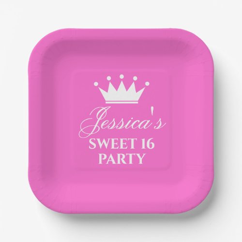 16Th Birthday sweet sixteen party hot pink custom Paper Plates