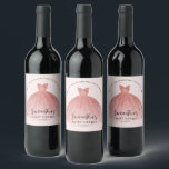 16th Birthday Sweet Sixteen Script Birthday Custom Wine Label<br><div class="desc">Featuring a pretty blush pink dress with modern script,  this birthday Wine Label is perfect for any milestone party. Easily replace the name and party details by clicking the "Personalize" button.</div>