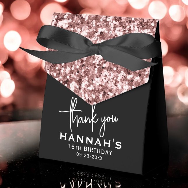 16th Birthday Thank You Rose Gold Glitter Script Favor Boxes (Creator Uploaded)