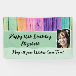 16th Birthday unicorn colors name photo green Banner