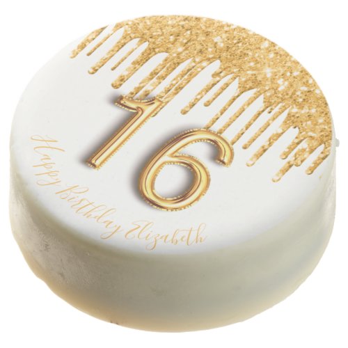 16th birthday white gold glitter drips name chocolate covered oreo