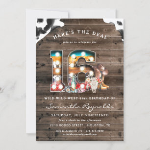 16th Birthday Wild West Cowboy Invitation