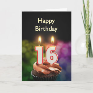 16th Birthday with cake and candles Card