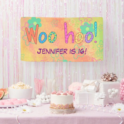 16th Birthday WooHoo Name Personalized Banner