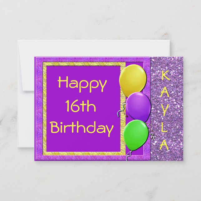 16th Bling Birthday Invitation PURPLE CUSTOMIZED (Front)