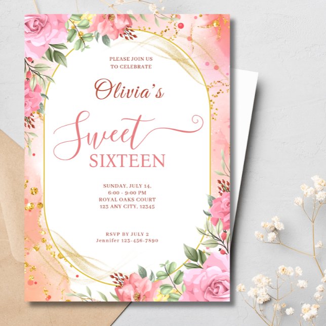 16th BlushPink Flowers Boho Elegant Birthday Party Invitation (Creator Uploaded)