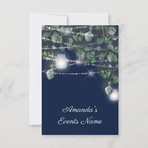 16th  Bridal Shower Lights Rustic Eucalyptus Navy Invitation