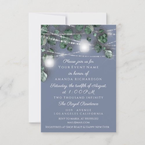 16th  Bridal Shower Lights Rustic Mint Smoky Blue Invitation