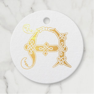 16th Century Celtic Knot Decorative Capital A Foil Favor Tags