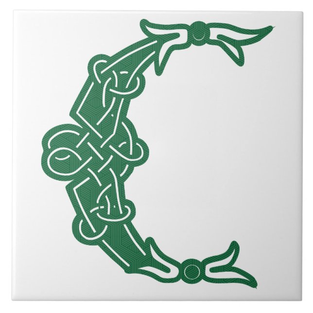 16th Century Celtic Knot Decorative Capital C Ceramic Tile (Front)