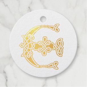 16th Century Celtic Knot Decorative Capital E Foil Favor Tags