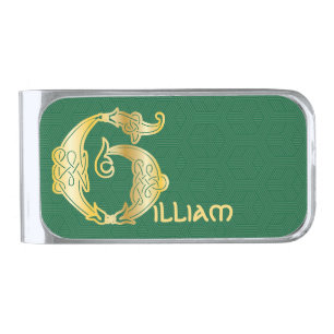 16th Century Celtic Knot Decorative Capital G Silver Finish Money Clip