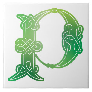 16th Century Celtic Knot Decorative Capital P Ceramic Tile