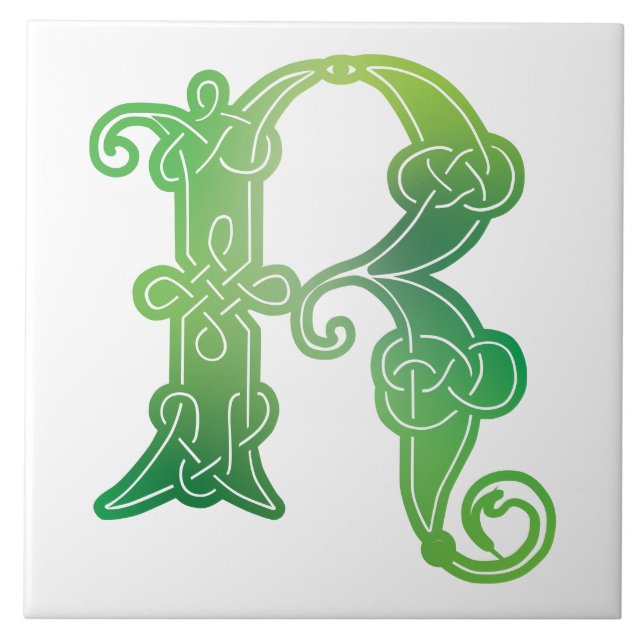 16th Century Celtic Knot Decorative Capital R Ceramic Tile (Front)