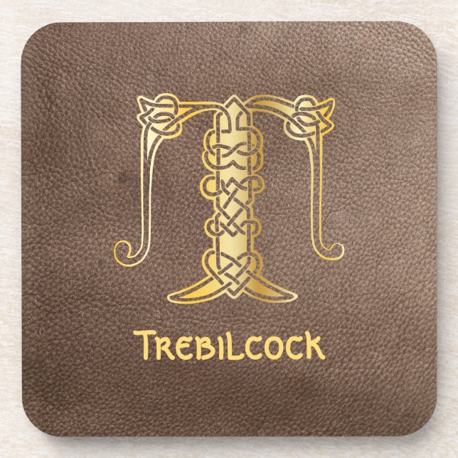 16th Century Celtic Knot Decorative Capital T Beverage Coaster (Front)