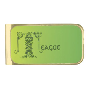 16th Century Celtic Knot Decorative Capital T Gold Finish Money Clip