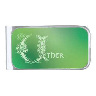 16th Century Celtic Knot Decorative Capital U Silver Finish Money Clip