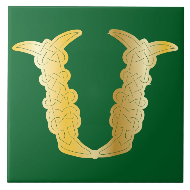 16th Century Celtic Knot Decorative Capital V Ceramic Tile (Front)