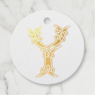 16th Century Celtic Knot Decorative Capital Y Foil Favor Tags