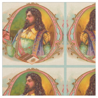 16th century cigar smoker cigar box label print fabric