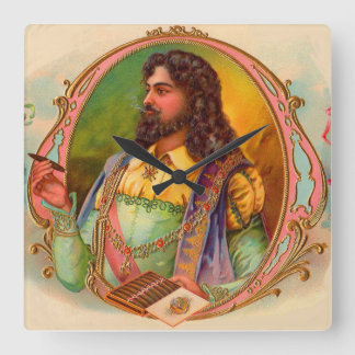 16th century cigar smoker cigar box label square wall clock