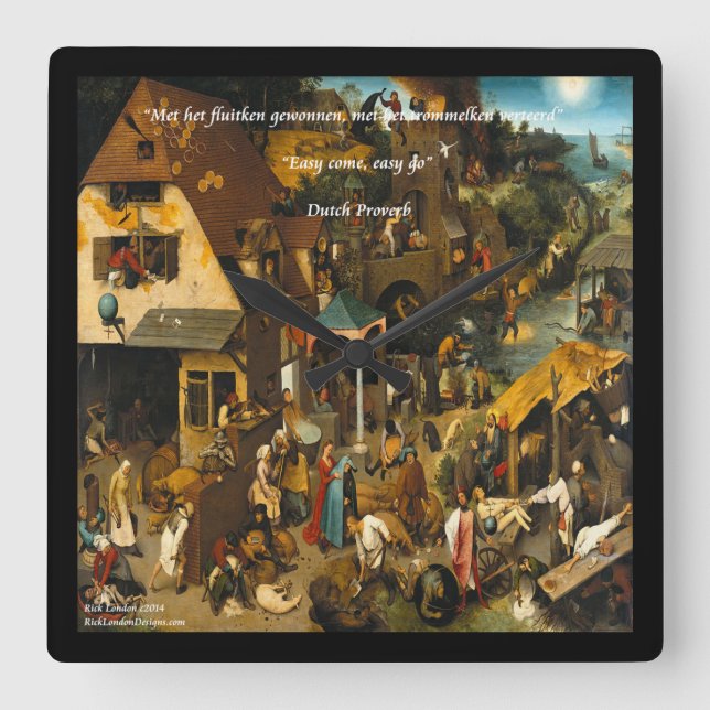16th Century Dutch Art & Proverb Wall Clock (Front)