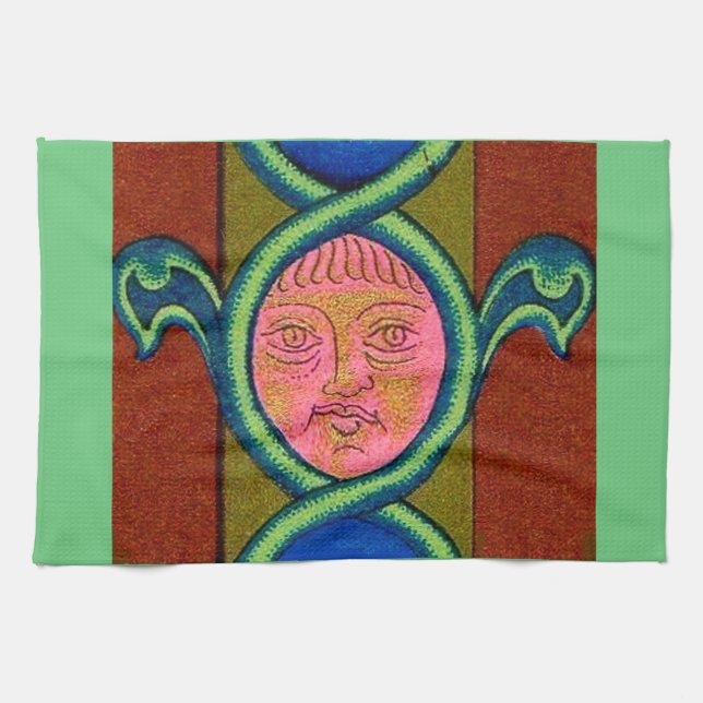 16th century found face print kitchen towel (Horizontal)