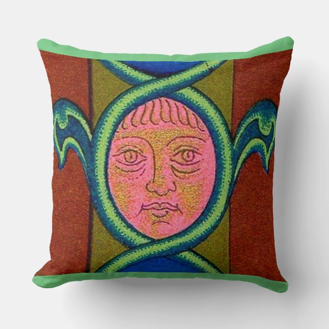 16th century found face print throw pillow (Front)