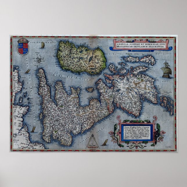 16th Century Map Of England Poster (Front)