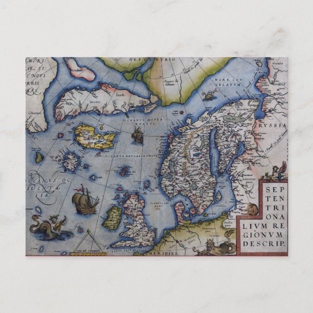 16th Century Map of Scandinavia Postcard (Front)