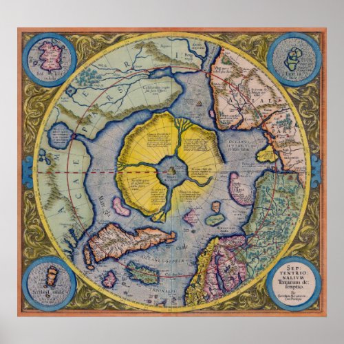 16th Century Mercator North Pole Map _ Poster