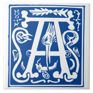 16th Century Mythic Creatures Decorative Capital A Ceramic Tile