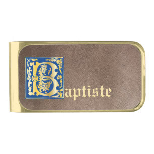 16th Century Mythic Creatures Decorative Capital B Gold Finish Money Clip