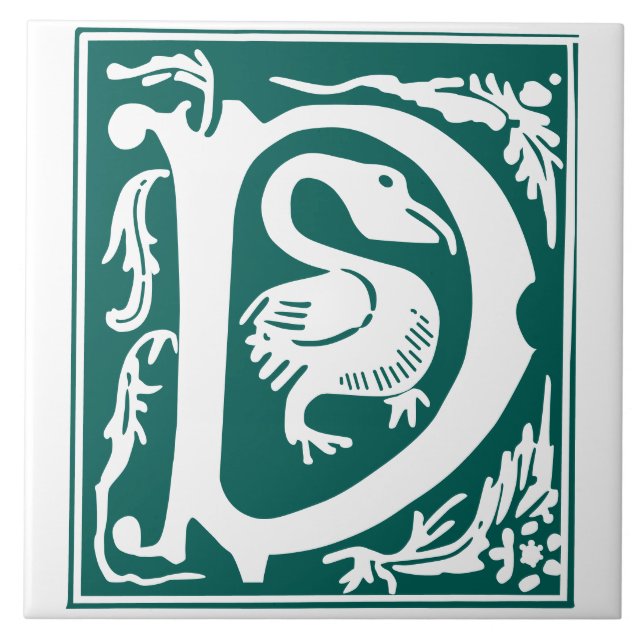 16th Century Mythic Creatures Decorative Capital D Ceramic Tile (Front)