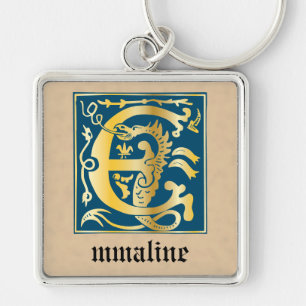16th Century Mythic Creatures Decorative Capital E Keychain