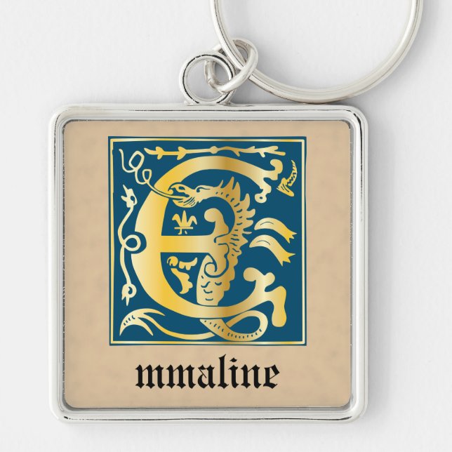 16th Century Mythic Creatures Decorative Capital E Keychain (Front)